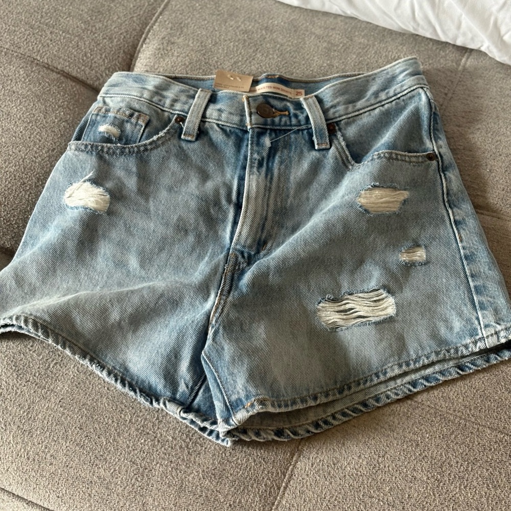 Levi's Light Blue Distressed High-Rise Jean Shorts